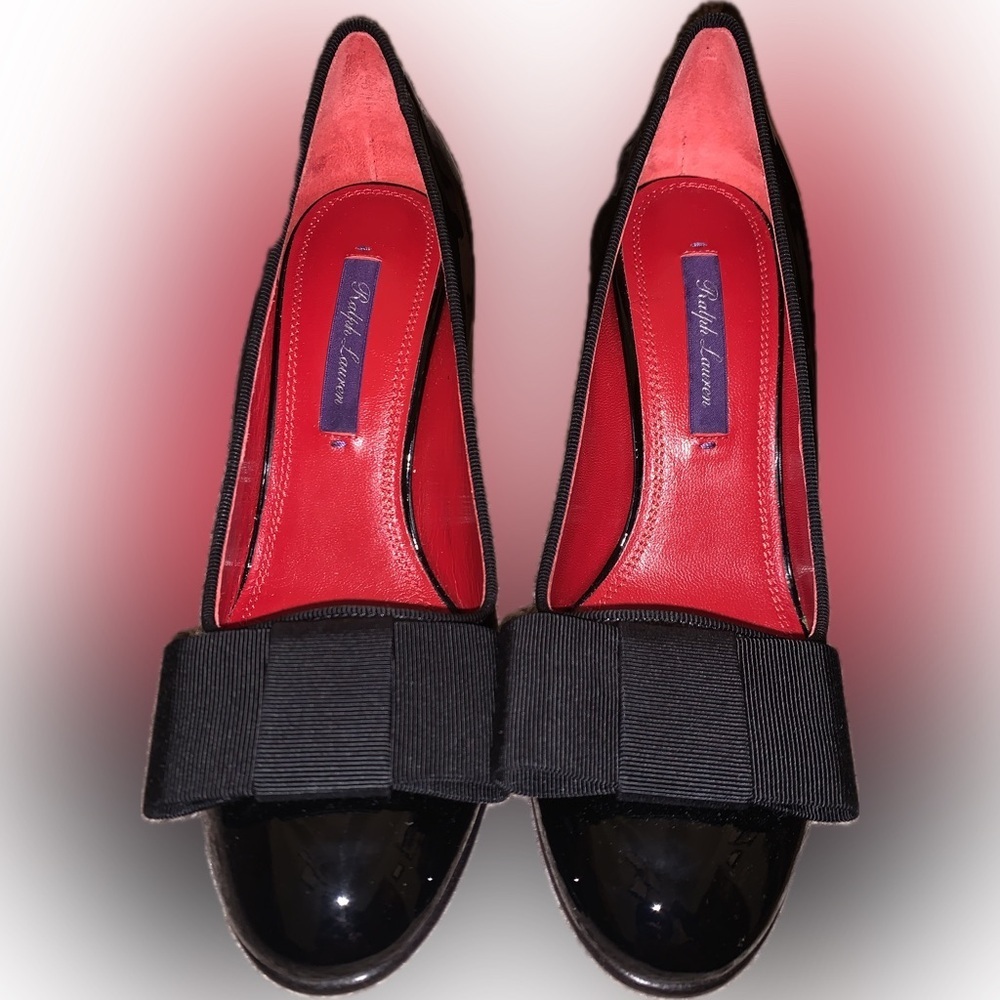 Ralph Lauren Purple Label Mallorie Black Patent Leather Bow Pumps Heels 35.5B - Picture 5 of 17